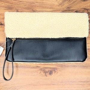 NWT Old Navy Faux Leather Sherpa Fold Clutch Purse